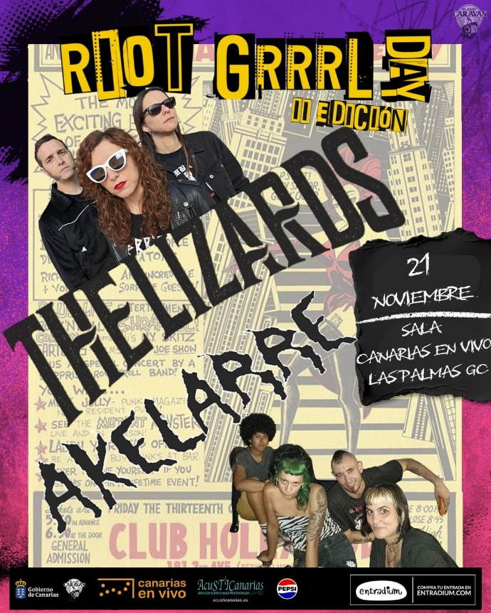 Cartel de Riot Grrrl Day II – The Lizards + Akelarre en Canarias en Vivo